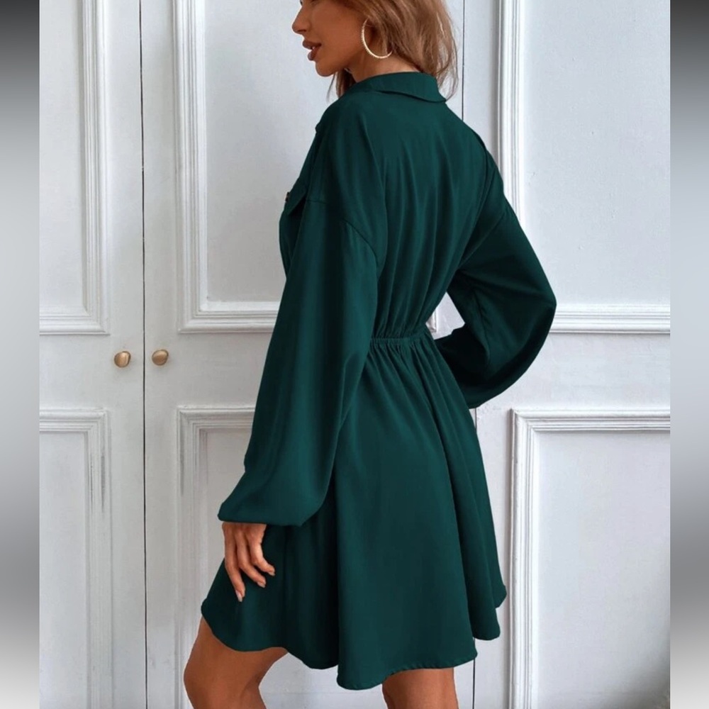 Long sleeve button down shirt dress black - Picture 3 of 3